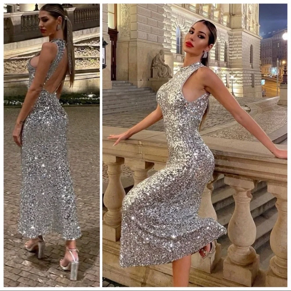 LAST NWT ZARA SILVER SEQUIN DRESS